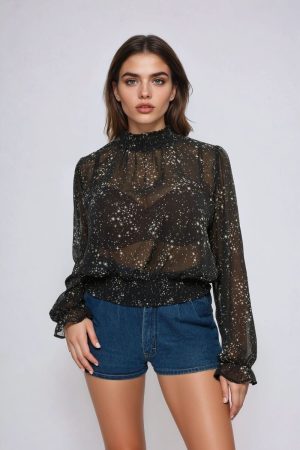 Celestial Print Sheer Chiffon Top