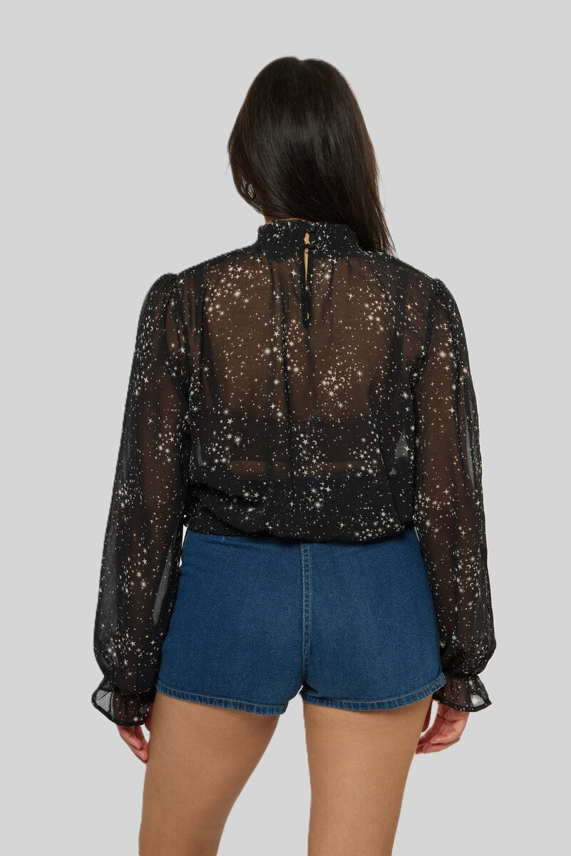 Celestial Print Sheer Chiffon Top - Image 3