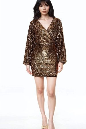 Sequin Surplice Mini Dress