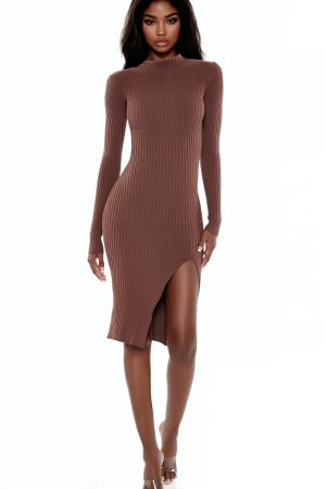 Ribbed Knit Midi Sweater Dress