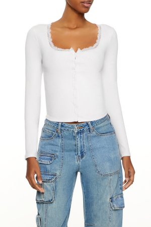 Ribbed Lace-Trim Top