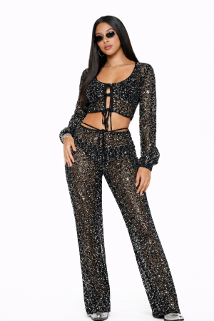 Sequin Crop Top & Pants Set