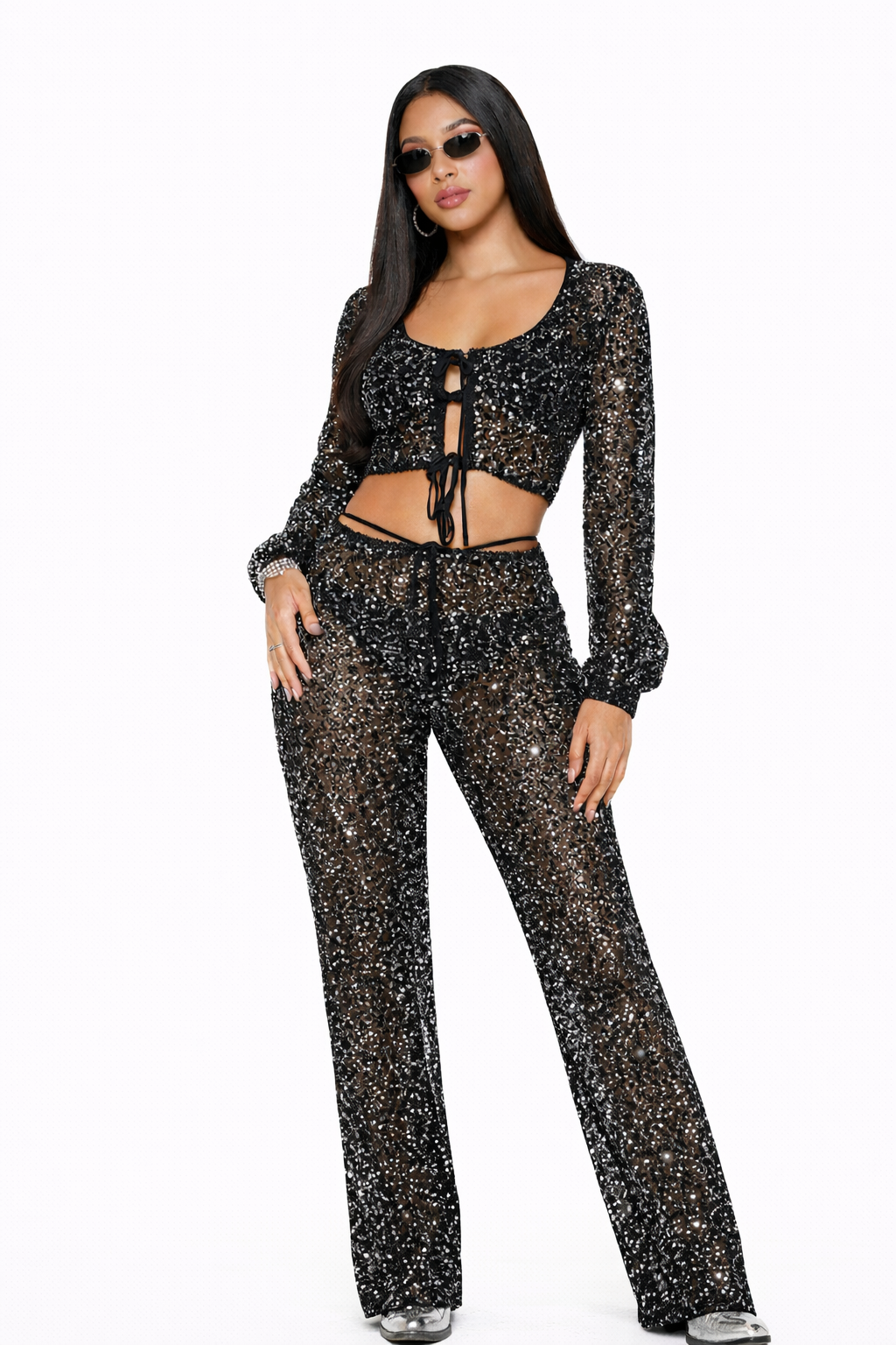Sequin Crop Top & Pants Set