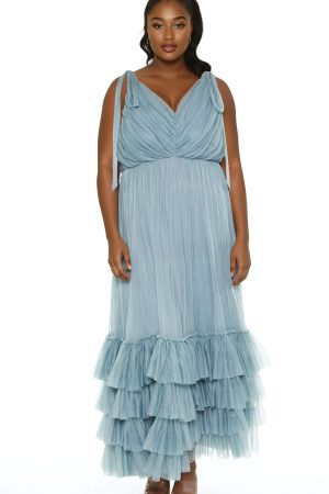 Plus Size Tiered Tie-Strap Maxi Dress