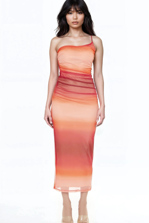Gradient One-Shoulder Midi Dress