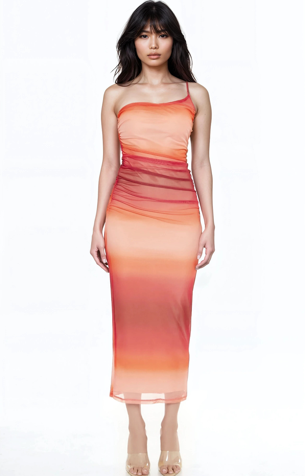 Gradient One-Shoulder Midi Dress