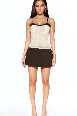 Ruched Mesh Colorblock Cami