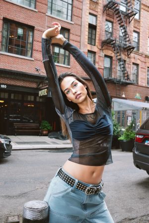 Denim Print Off-the-Shoulder Top