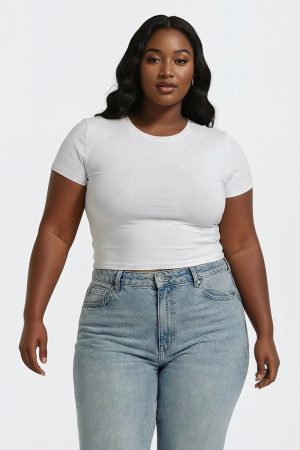 Plus Size Cropped Basic Tee