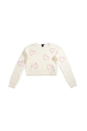 Girls Cropped Heart Knit Sweater