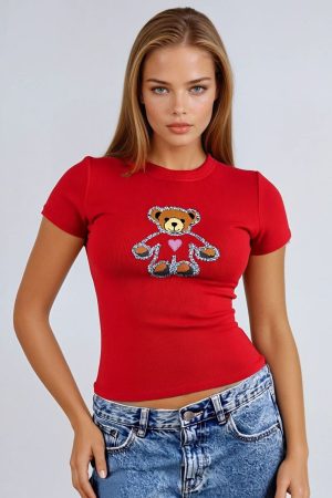 Sequin Teddy Bear Graphic Baby Tee