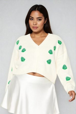 Plus Size Christmas Tree Cardigan Sweater