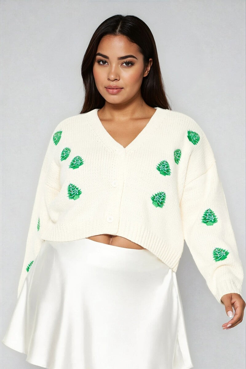 Plus Size Christmas Tree Cardigan Sweater