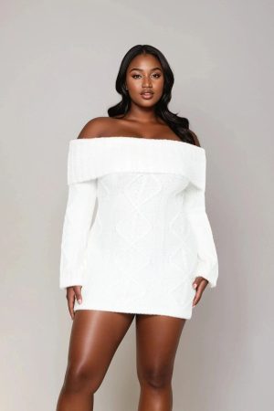 Plus Size Cable Knit Mini Sweater Dress