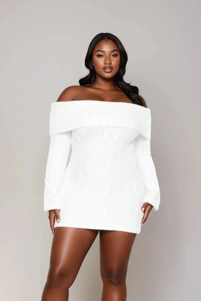 Plus Size Cable Knit Mini Sweater Dress