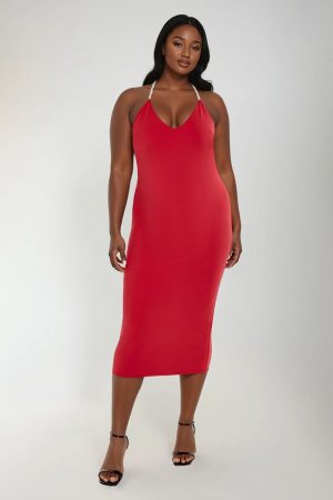 Plus Size Embellished Halter Maxi Dress