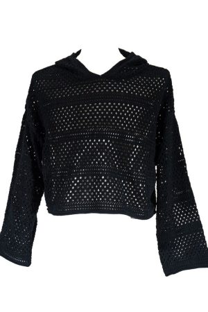 Plus Size Cropped Hooded Open-Knit Sweater