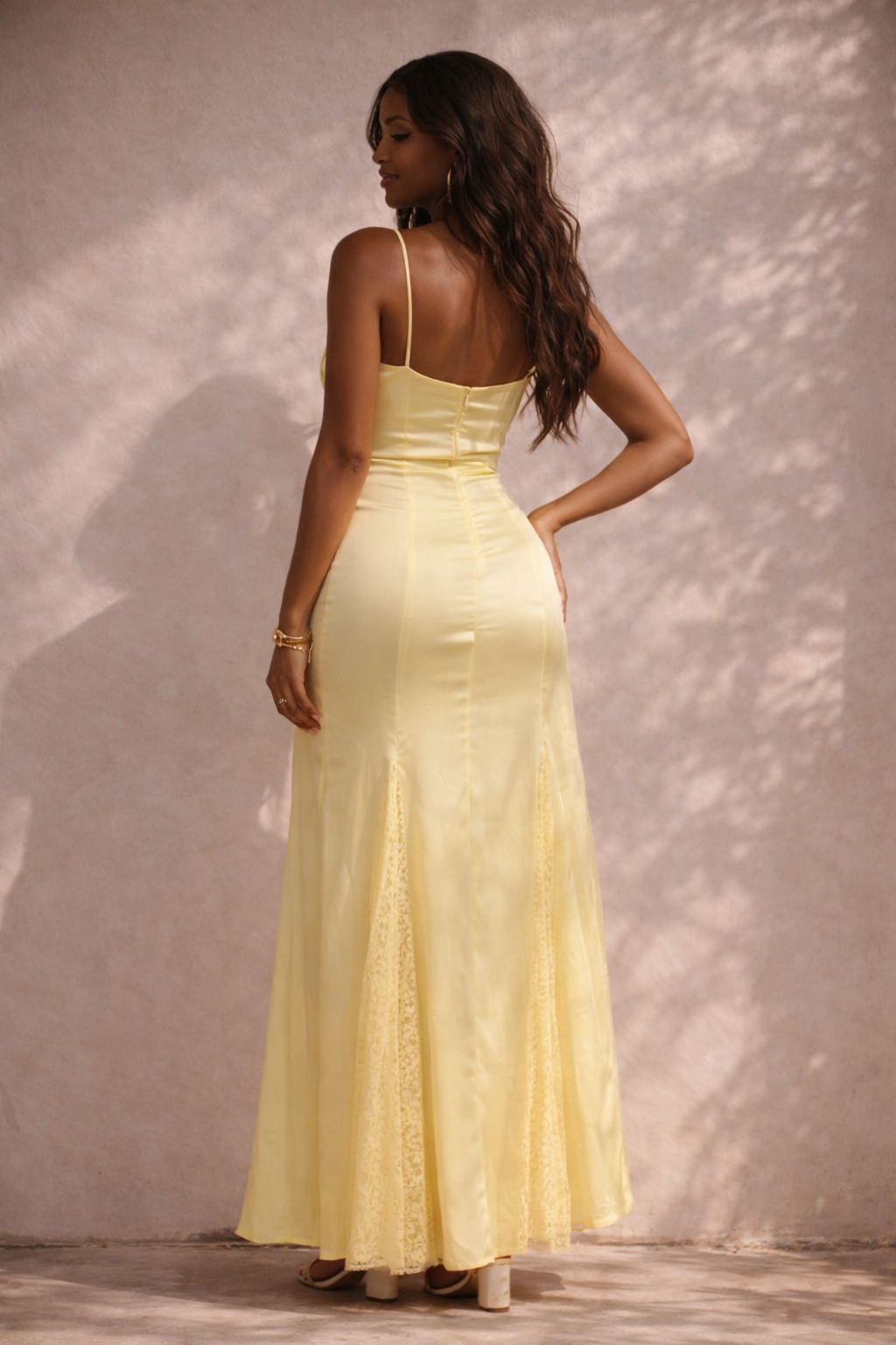 Satin Lace-Panel Maxi Dress - Image 2