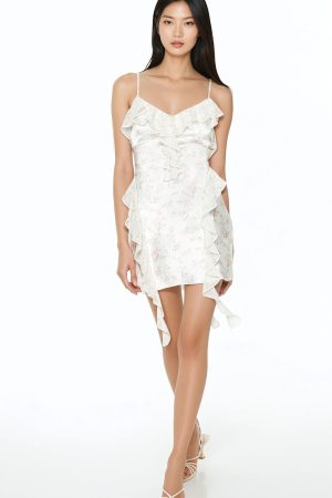 Ruffle Floral Mini Slip Dress