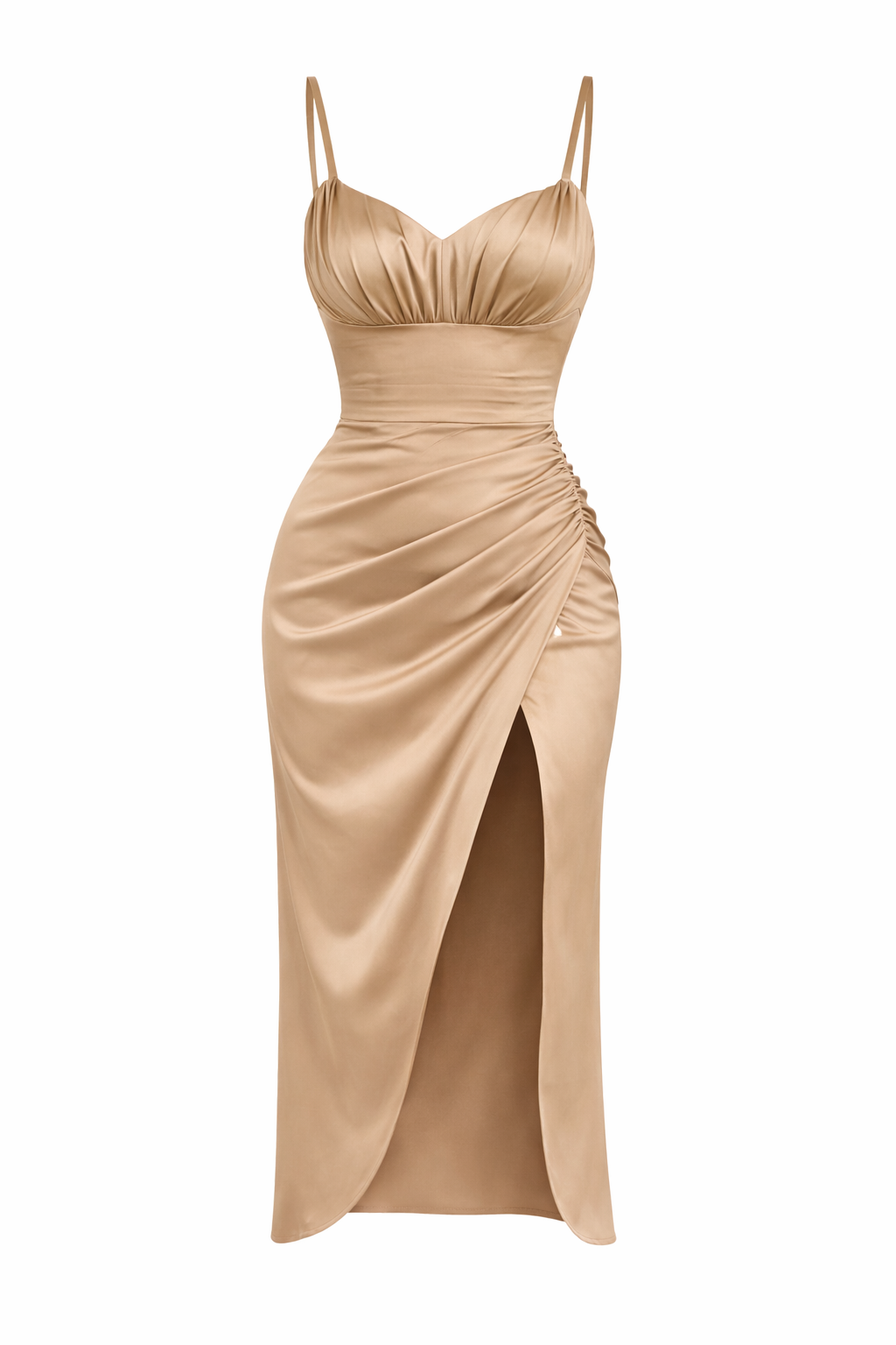 RUCHED SATIN MIDI DRESS WITH HIGH SLIT - Image 6