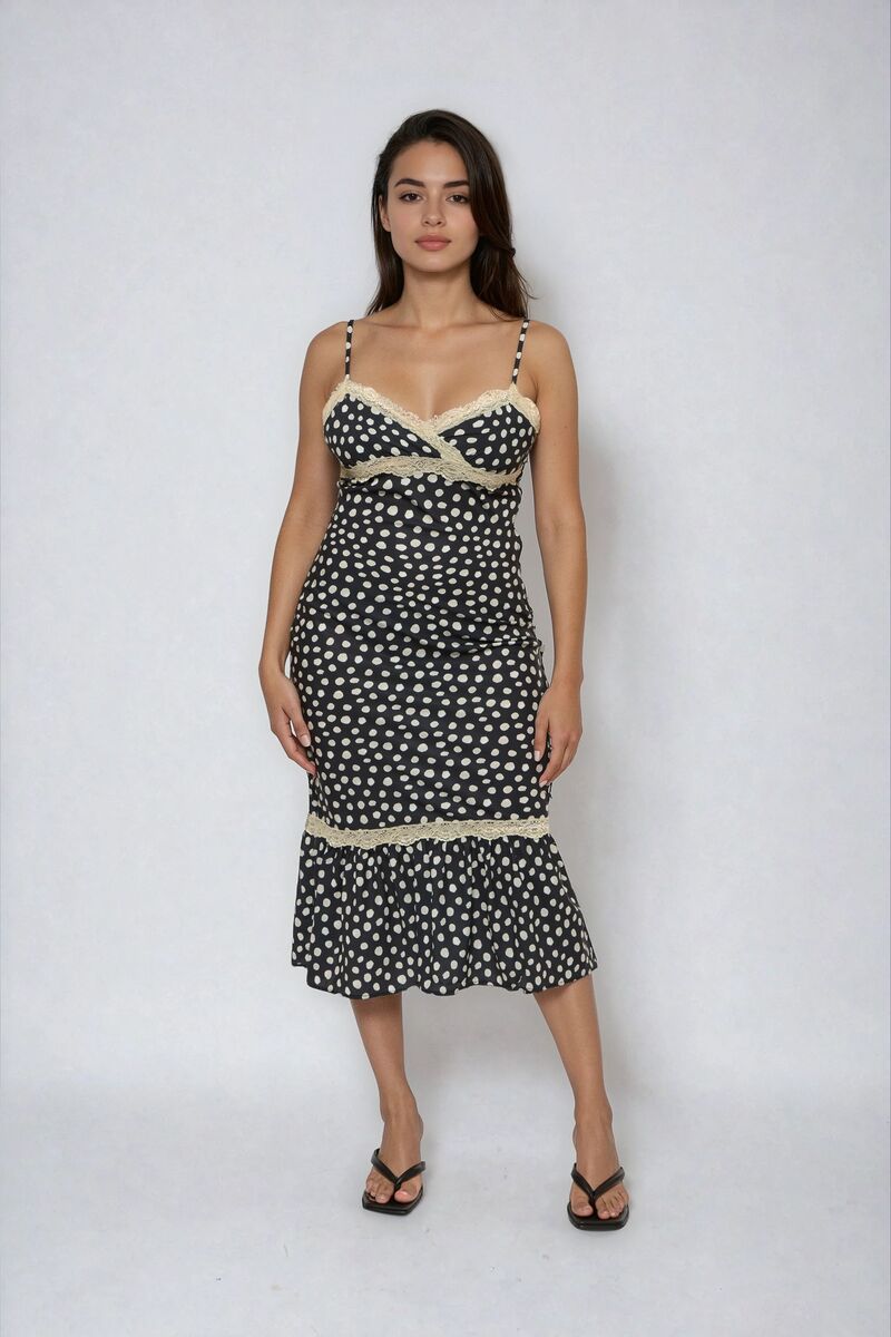Polka Dot Lace-Trim Cami Midi Dress - Image 2