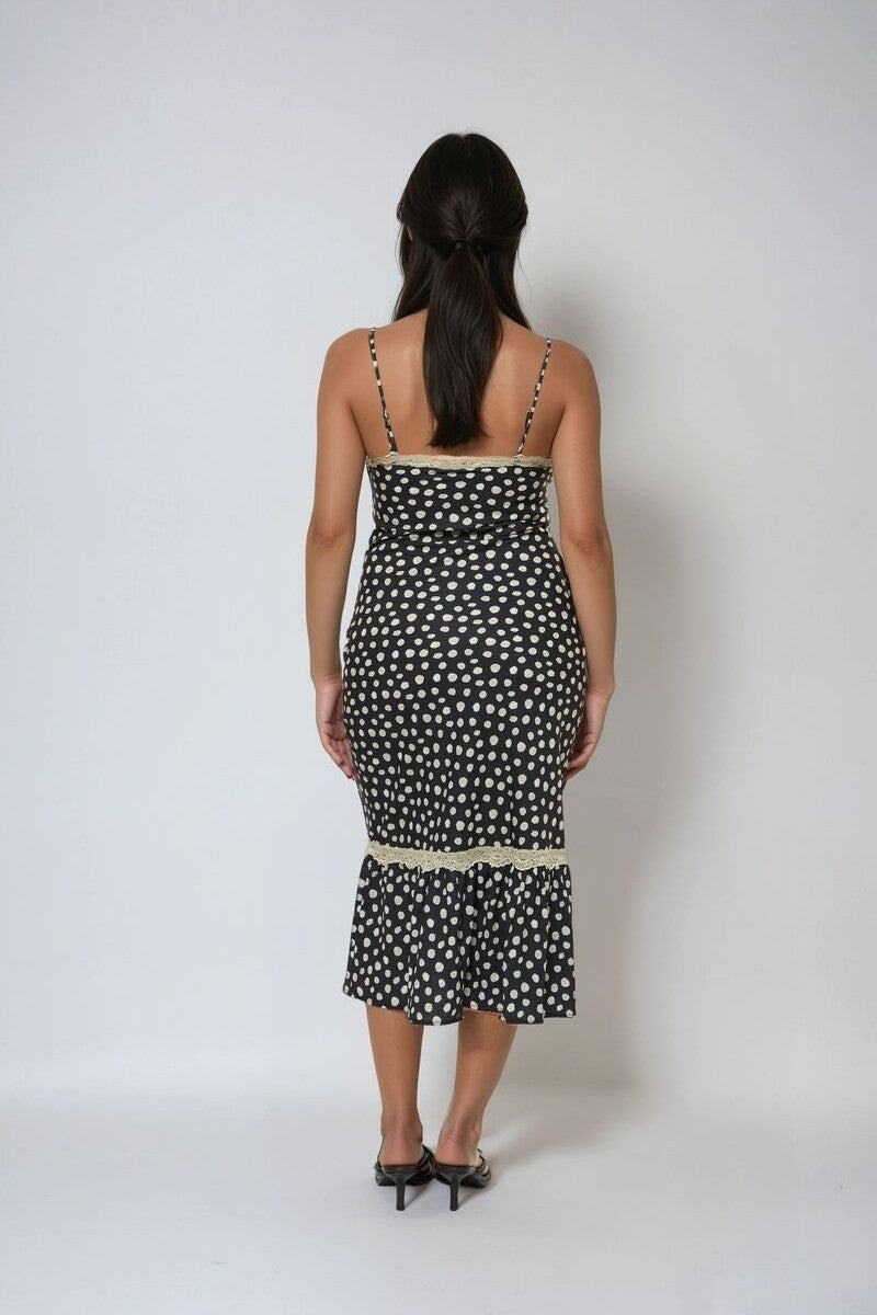 Polka Dot Lace-Trim Cami Midi Dress - Image 3