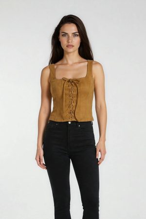 Faux Suede Lace-Up Corset Top