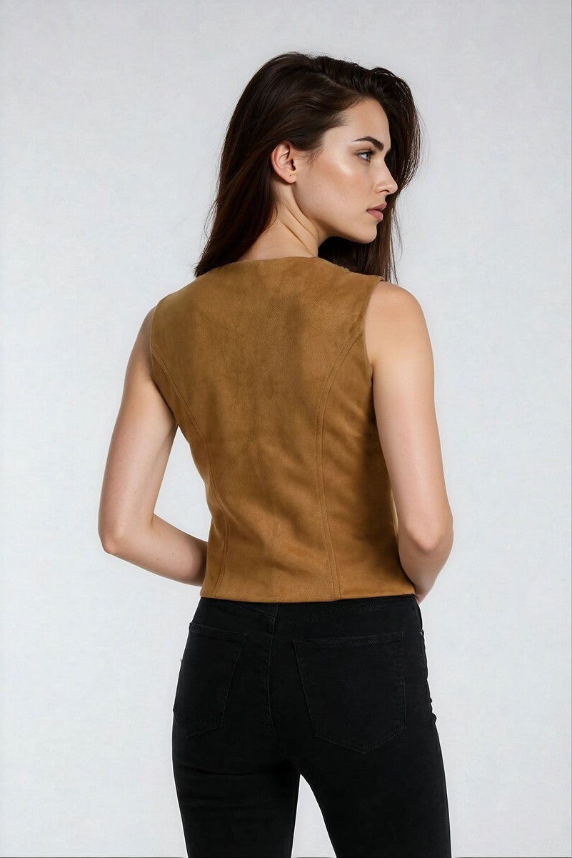 Faux Suede Lace-Up Corset Top - Image 2