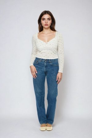 Floral Pointelle Long-Sleeve Top