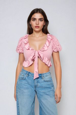 Ruffled Lace Crop Top