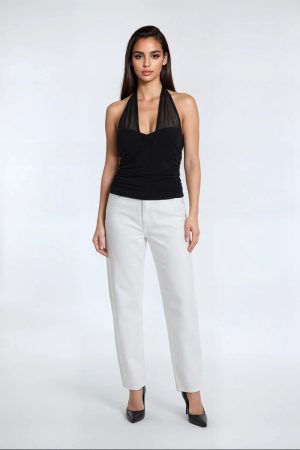 Mesh Sweetheart Cropped Halter Top