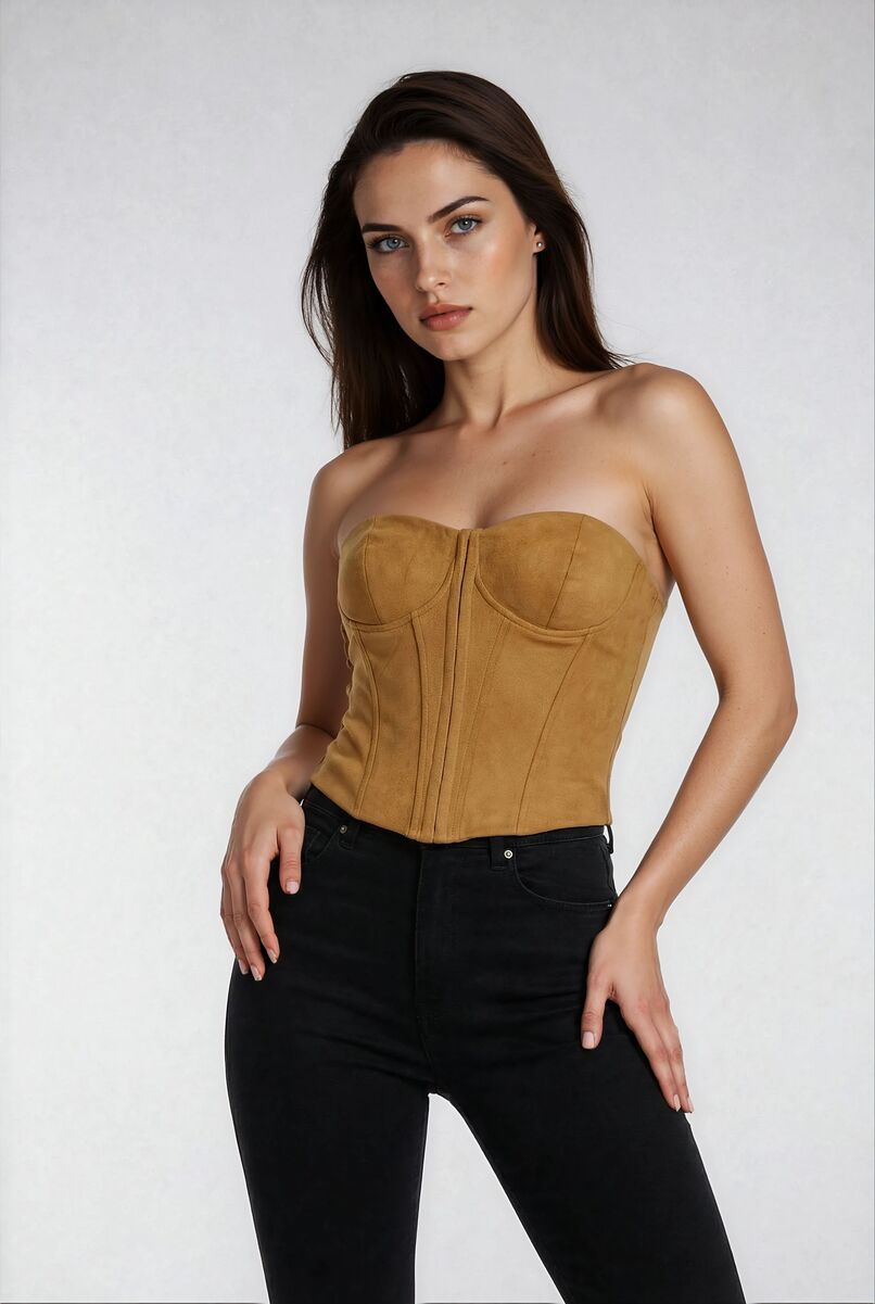 Faux Suede Strapless Bustier Top - Image 4