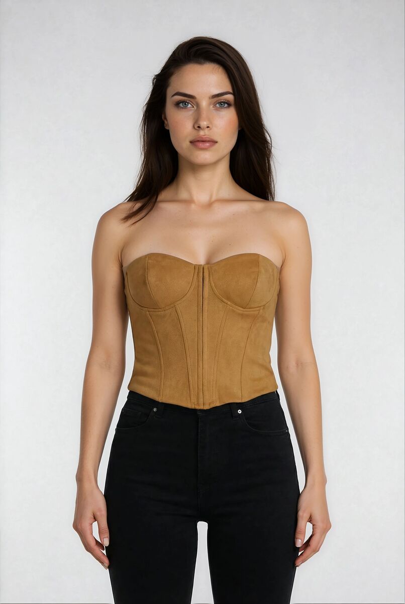 Faux Suede Strapless Bustier Top - Image 6