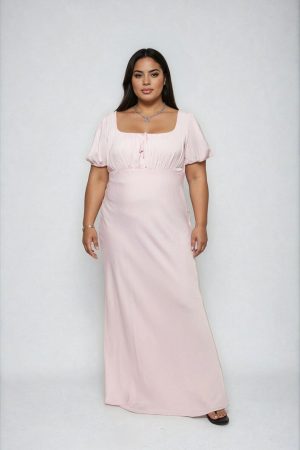 Plus Size Satin Puff-Sleeve Maxi Dress