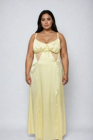 Plus Size Satin Lace Inset Maxi Dress