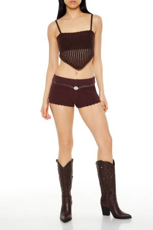 Sweater-Knit Chain Belt Shorts