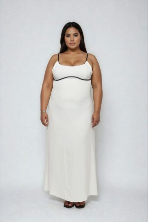 Plus Size Contrast-Trim Satin Cami Maxi Dress