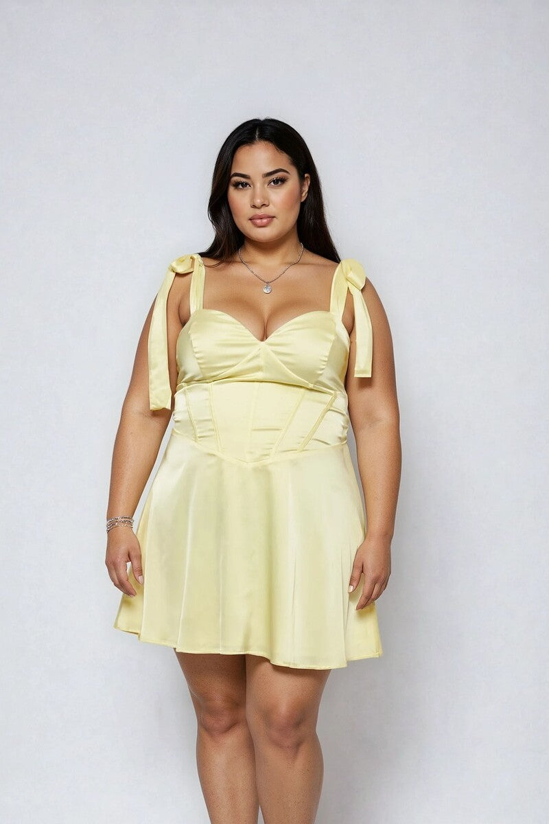 Plus Size Satin Bow-Strap Mini Dress