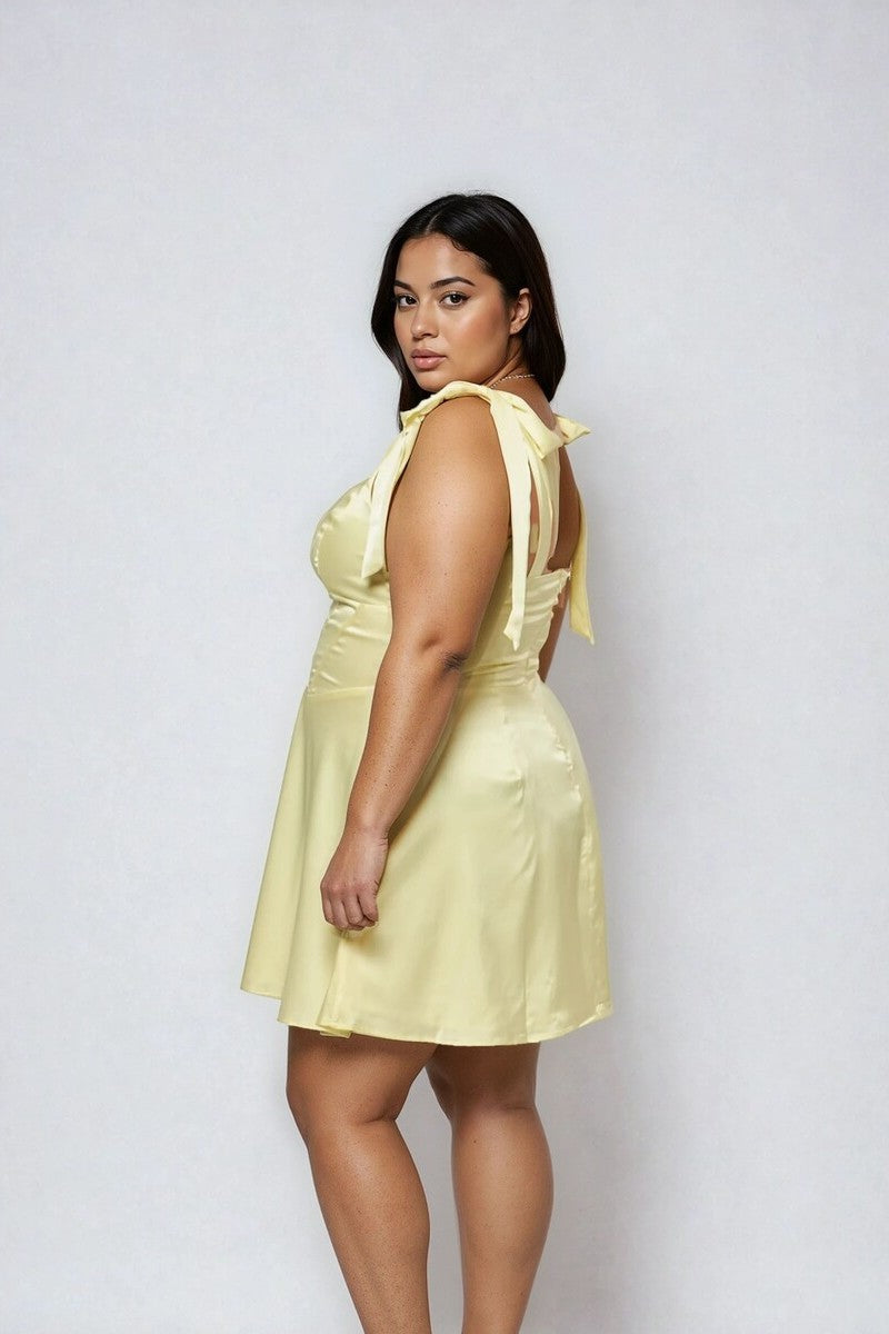 Plus Size Satin Bow-Strap Mini Dress - Image 2