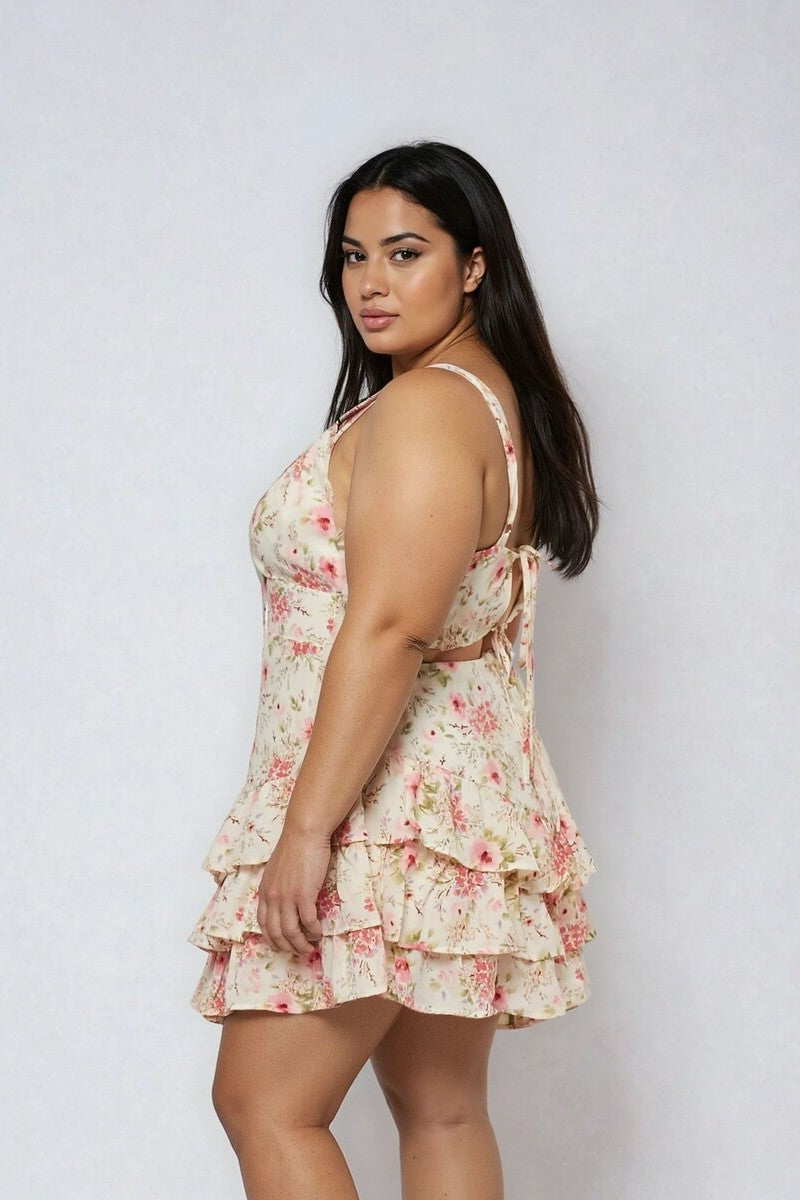 Plus Size Floral Ruffled Mini Dress - Image 2