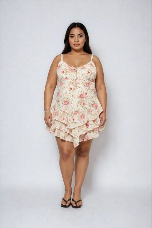 Plus Size Floral Ruffled Mini Dress