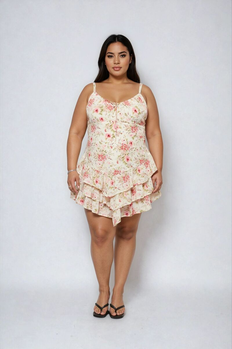 Plus Size Floral Ruffled Mini Dress