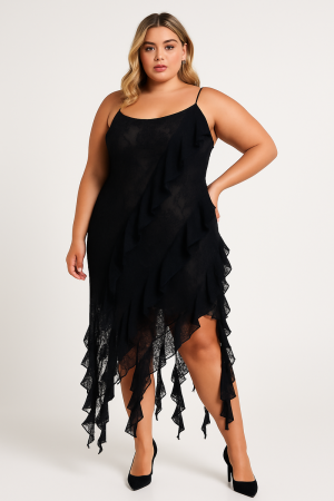 Plus Size Cascading Ruffle Dress