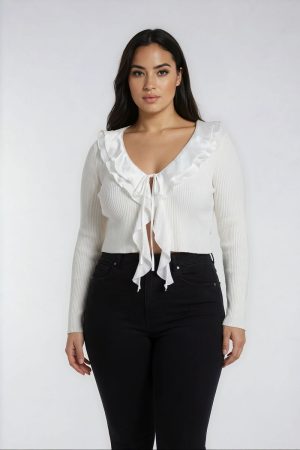 Plus Size Ribbed Knit Tie-Front Cardigan