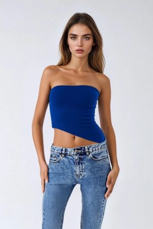 Asymmetrical-Hem Cropped Tube Top