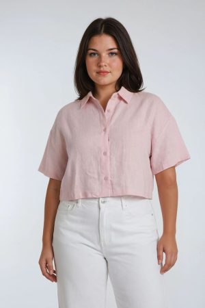 Plus Size Cropped Button-Front Shirt