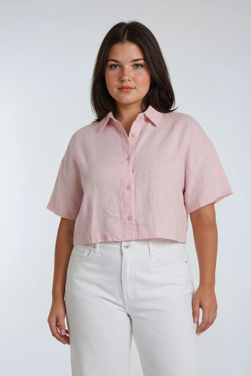 Plus Size Cropped Button-Front Shirt