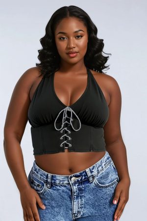 Plus Size Lace-Up Halter Top