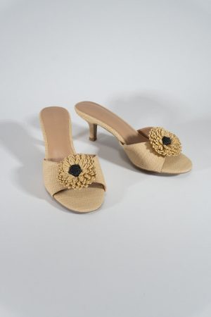 Floral Raffia Kitten Heel Sandals