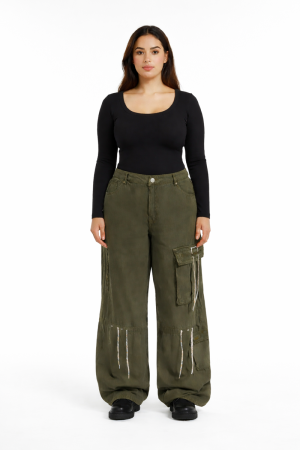 Plus Size Glitter-Accent Wide-Leg Cargo Pants